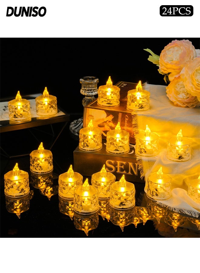 DUNISO 24 عبوة من الشموع LED الشاي الخالية من اللهب تعمل بالبطارية أضواء الشموع الساطعة الشبيهة بالشاي مجموعة من الشموع الكهربائية المزيفة للاحتفالات والمناسبات، ديكور المنزل، الزفاف، ديكور الطاولة، الحفلات - Image 1